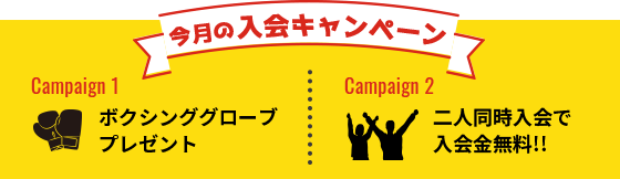 今月の入会キャンペーン ボクシンググローブ プレゼント 二人同時入会で入会金無料!!